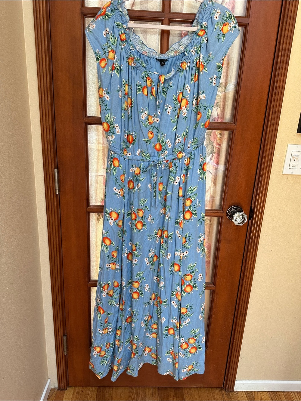 torrid Blue Maxi Dress with Orange Floral Print with pockets